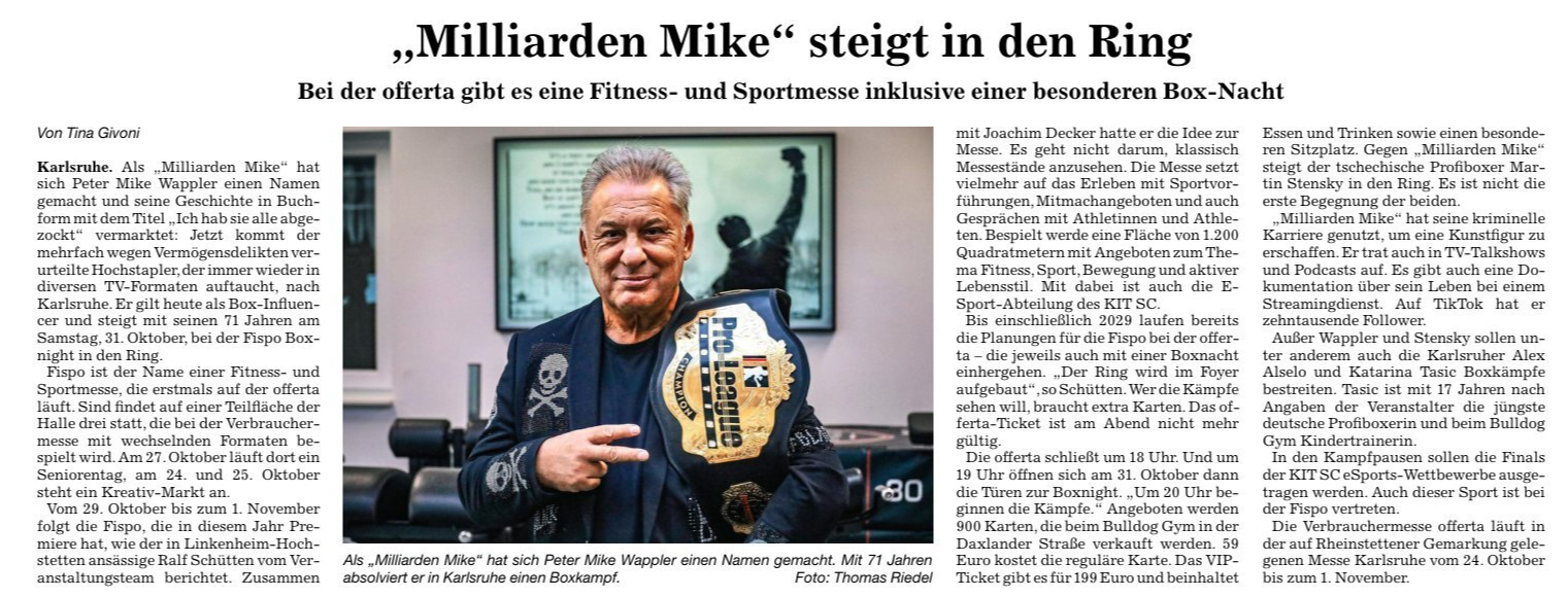 Zeitungsartikel: „Milliarden Mike“ steigt in den Ring